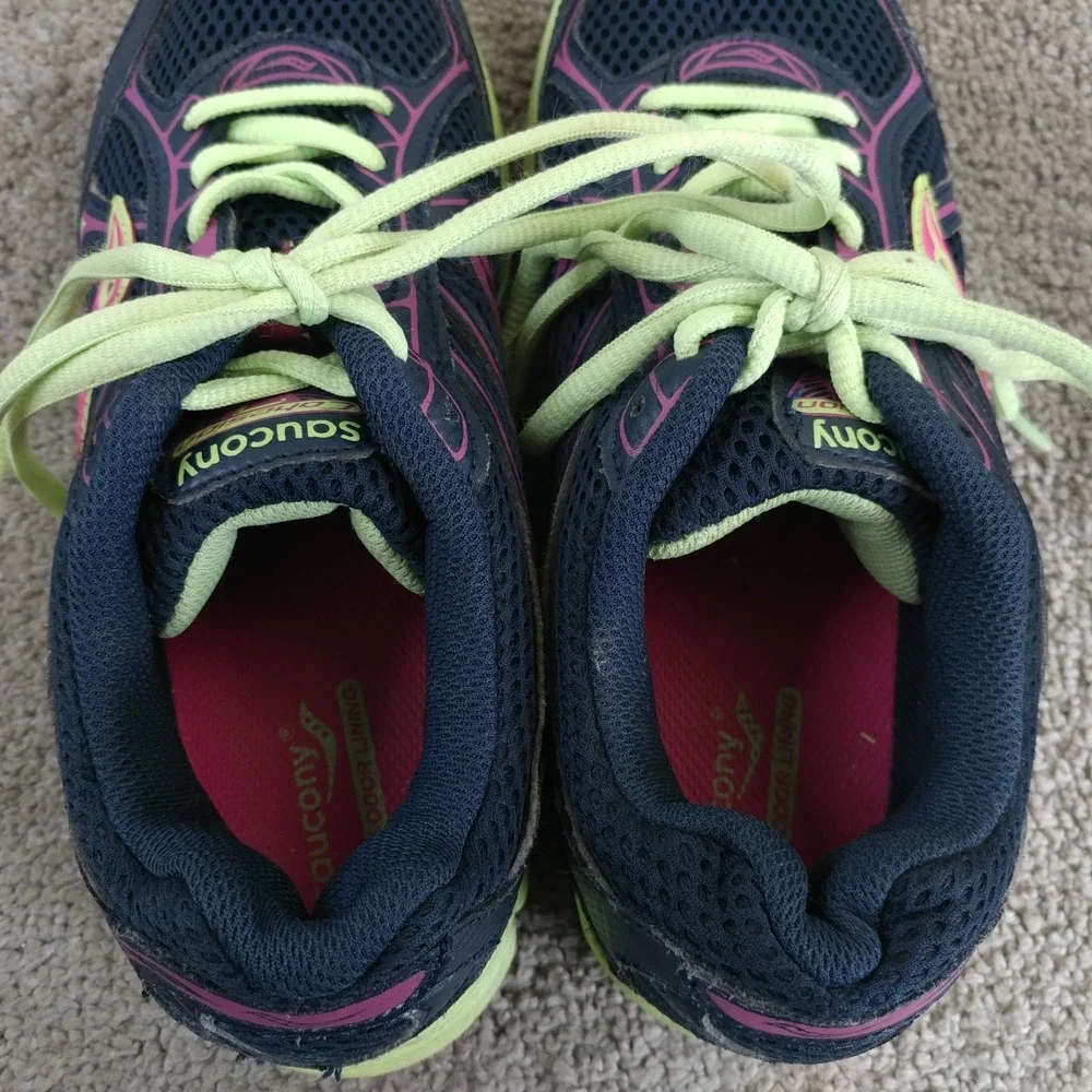 Saucony Cohesion 12 Youth Girls Size 5.5 Running Shoes Low Top Blue Purple Lime